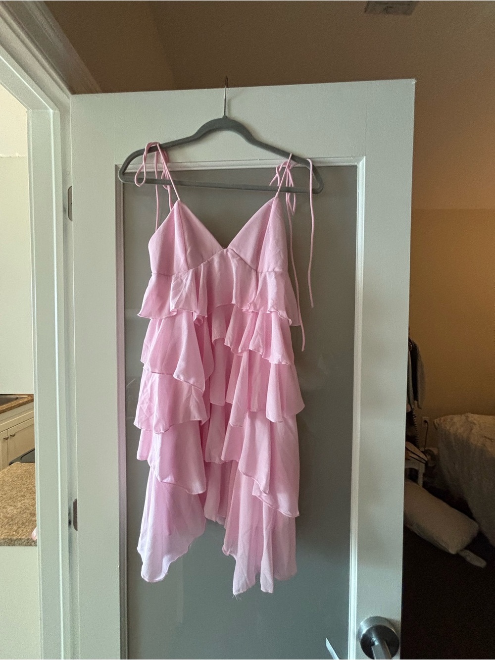 Amazon Pink Tiered Ruffle Spaghetti Strap Dress